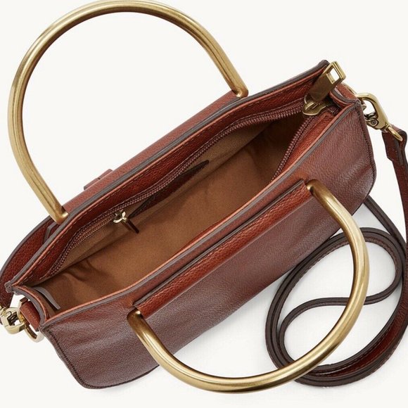 NWT FOSSIL Nikki Crossbody Satchel Shoulder Leather Bag Brandy/Brown SHB… - Picture 2 of 5
